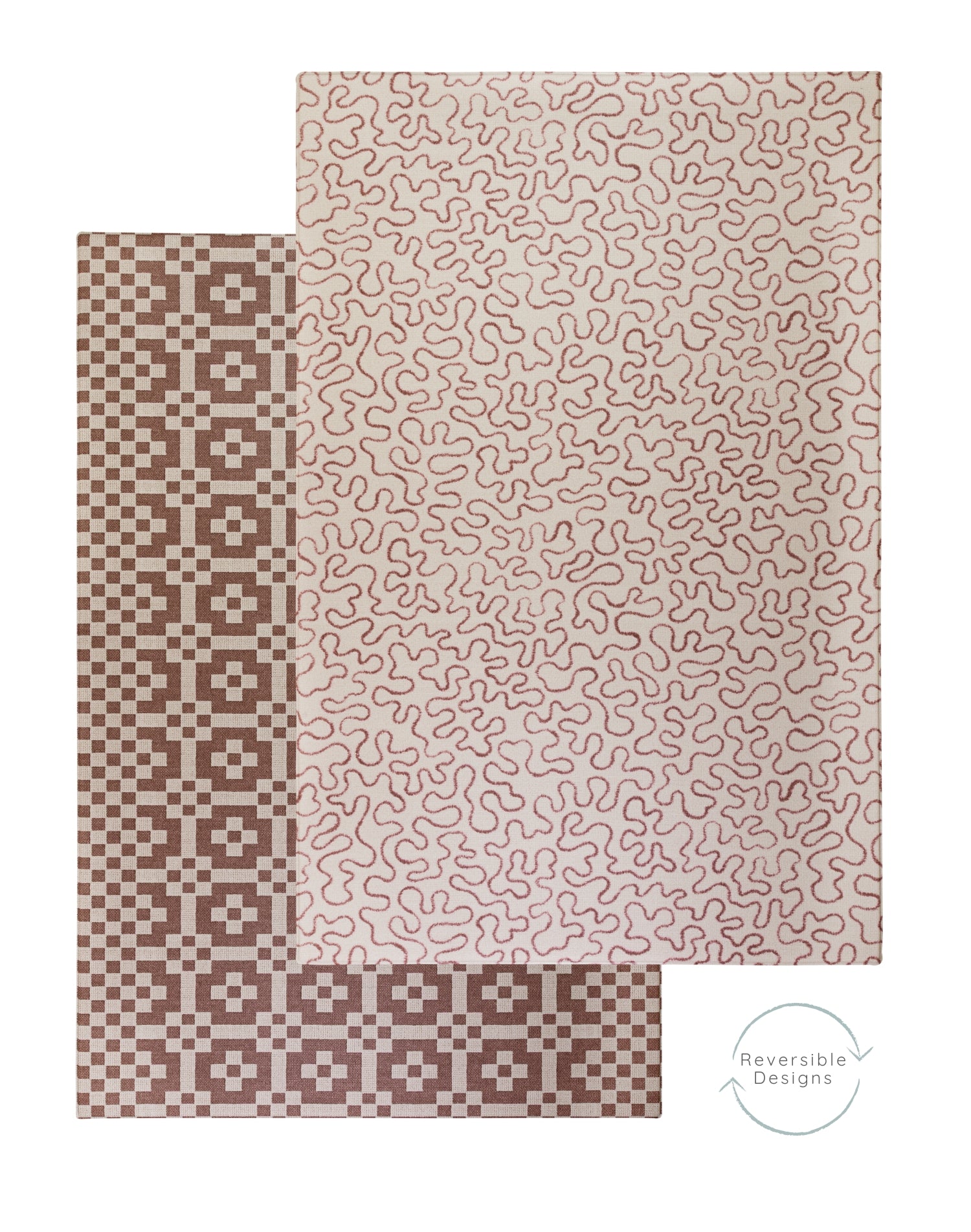 The large Brecon toddler play mat displays an abstract pattern and flips over to reveal a geometric motif on the reverse.