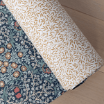totter + tumble playmats are all reversible in double-sided designs, one piece and easy to clean. This is the blackthorn + standen morris & co playmat rolled on wood floor rug alternative