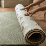 Hands unroll the one piece playmat easily a practical playmat choice for family homes with modern designs and colours