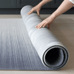 Unrolling Navy blue play mat with ombre gradient design unroll in family homes for ultimate comfort