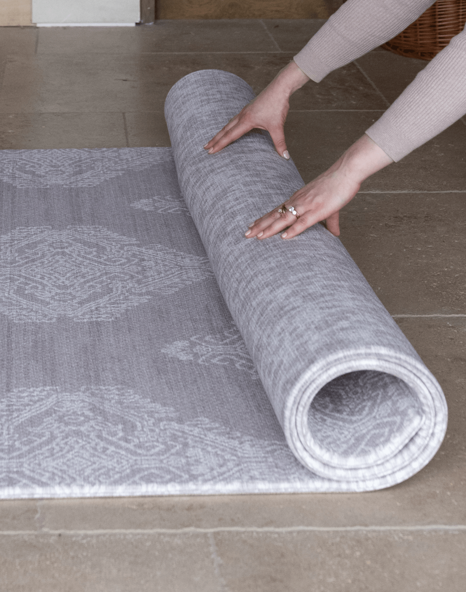 Unrolling the extra large grey play mat by totter and tumble the sepi with the reversible sunda on the opposite side large and comfy design allows for better floor play allowing all of the family to enjoy playing together even on hard flooring