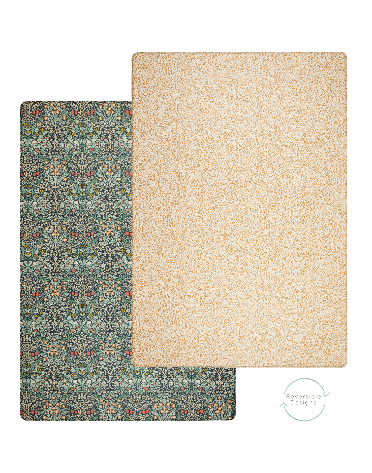 An elegant double-sided play mat with heritage double sided designs from morris & co and totter and tumble collaboration