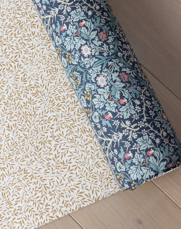 totter + tumble thick foam playing mat rolled in reversible designs morris & co collection standen + blackthorn