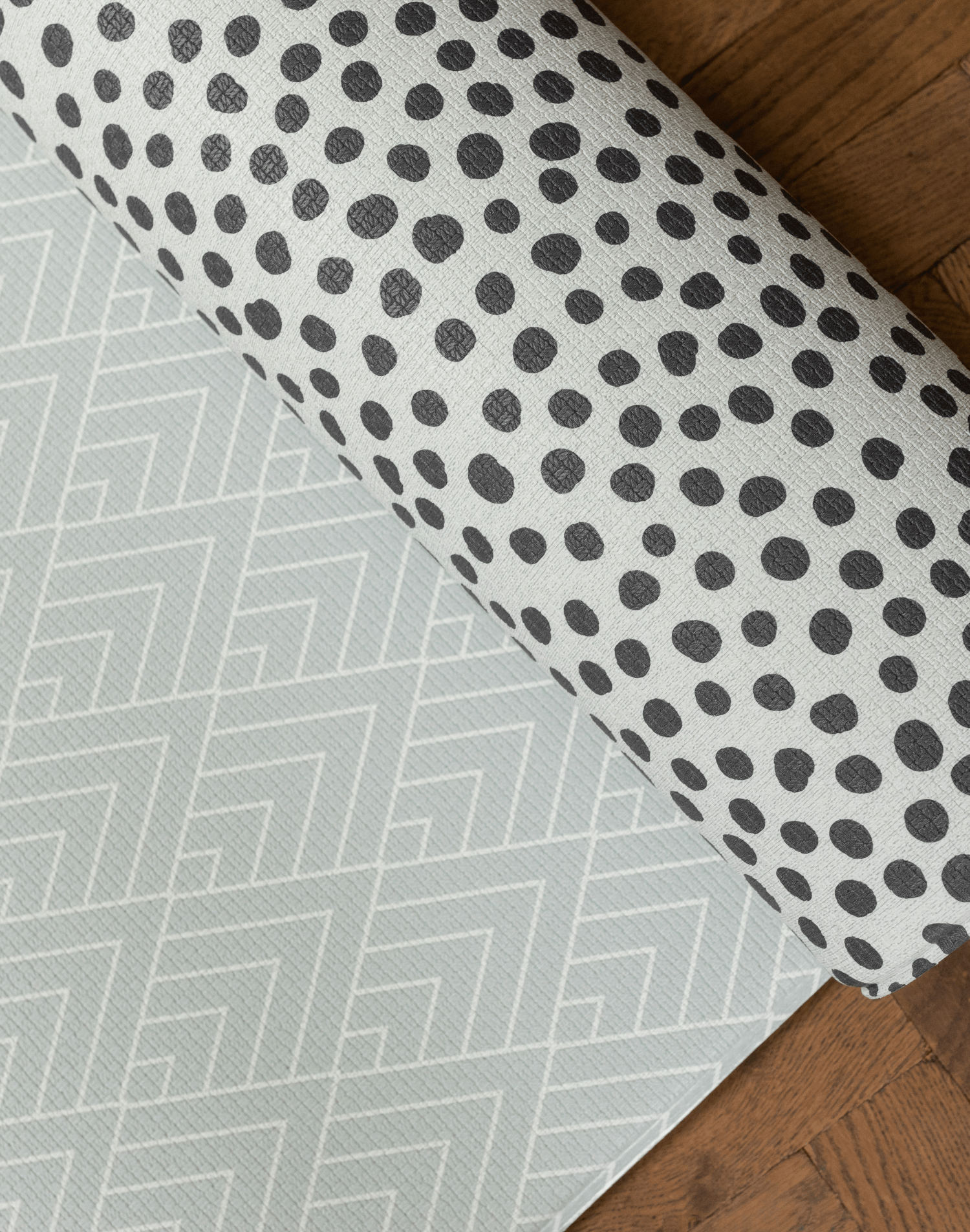 Luxury padded play mat with polka dot and grey designs