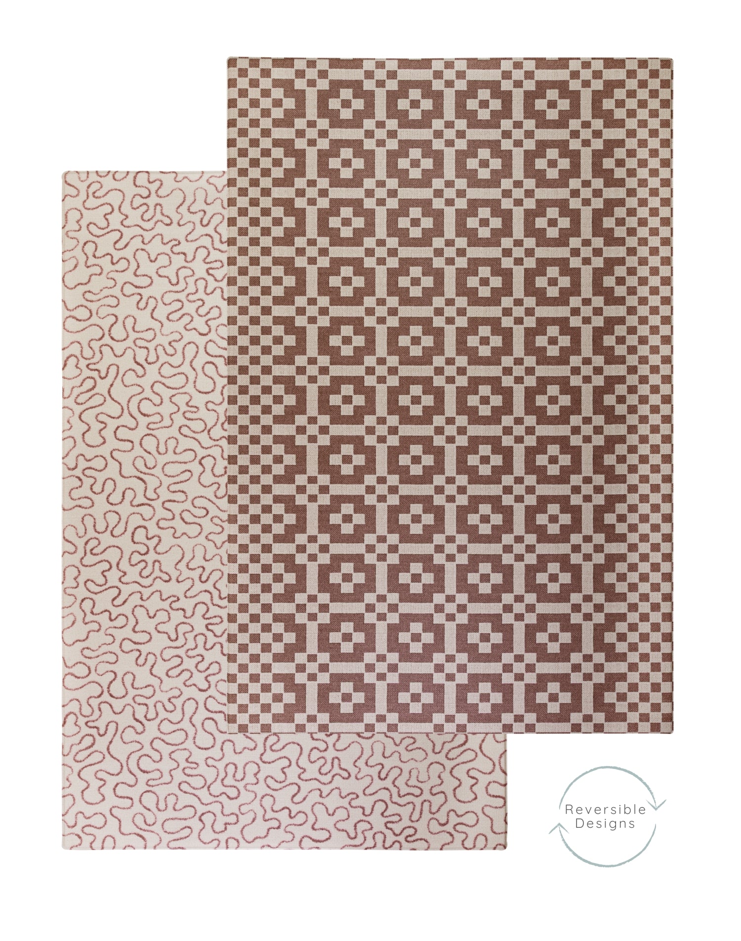 An overhead view of the reversible Weaver + Brecon baby playmat in earthy tones by Totter + Tumble.