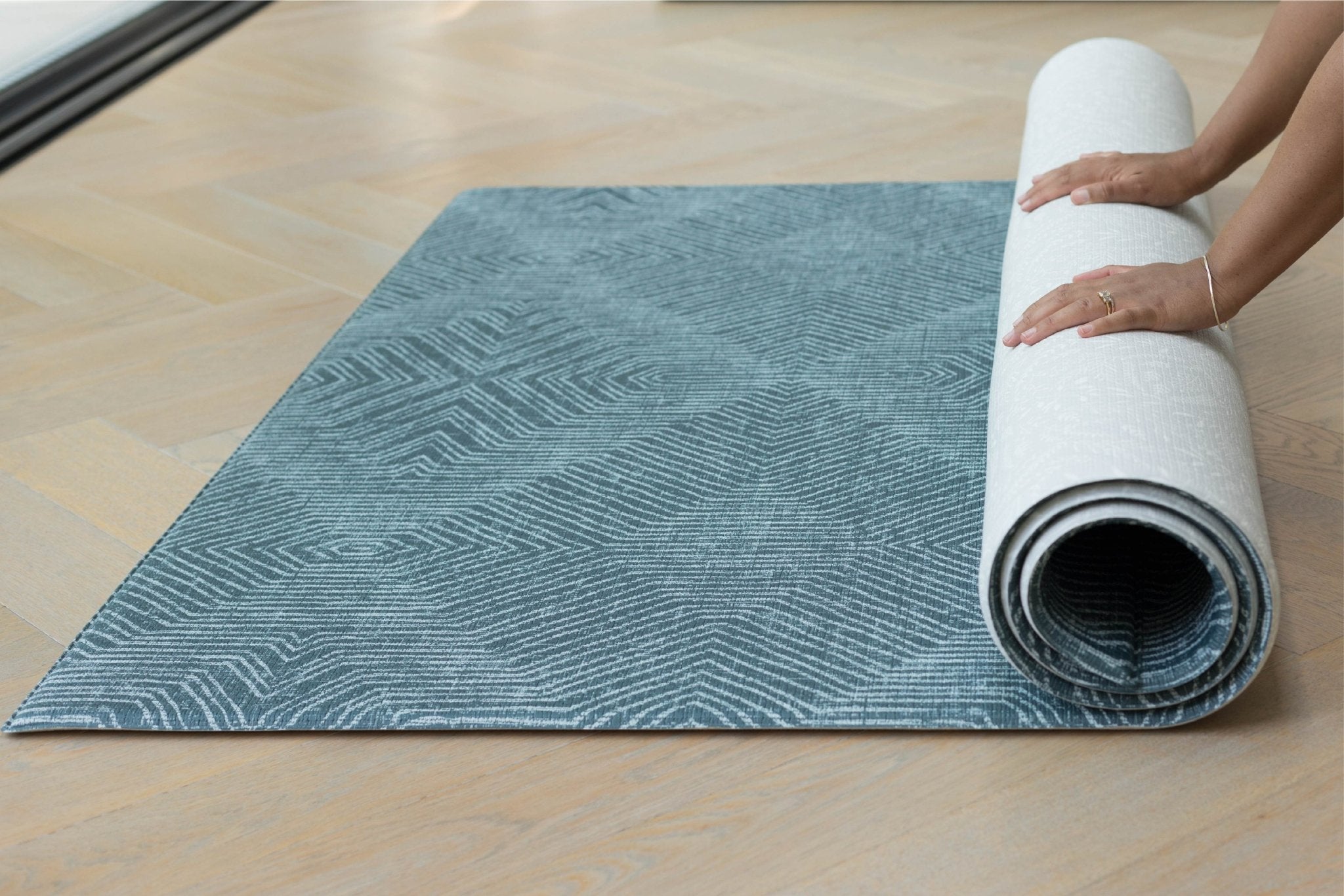 Totter and Tumble midnight teal Wanderlust reversible baby play mat rug design bold stylish playmat subtly compliments home interiors