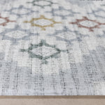 Close-up of a thick cushioned rug with geometric designs on a neutral background
tapis d'éveil adapté aux bébés qui rampent