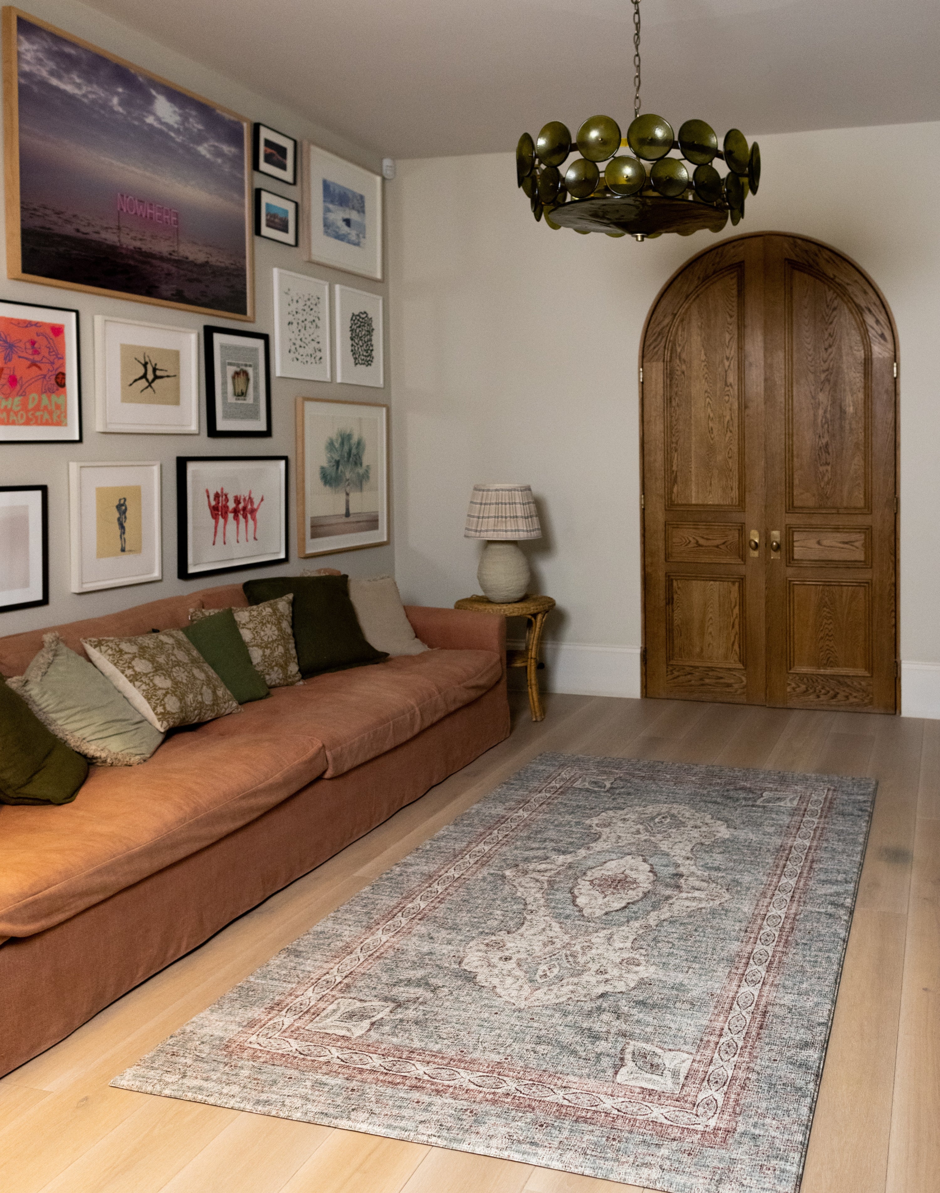Stylish modern living room with a decorative rug-like playmat 