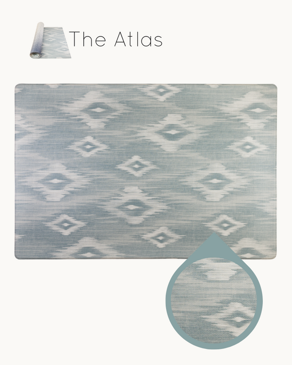 Soft blue diamond Ikat play mat by Totter and Tumble