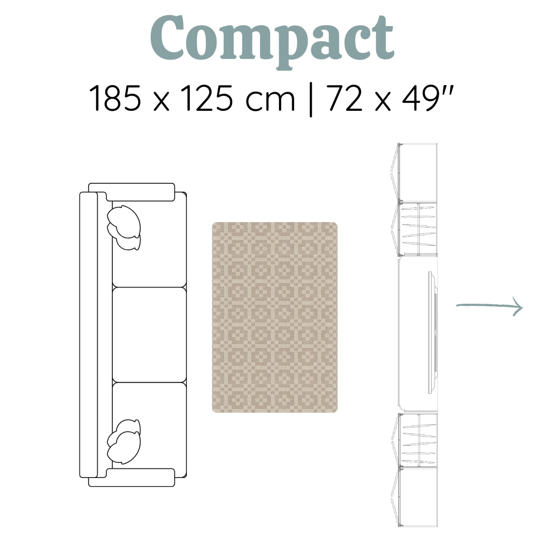 The Compact sized playmat from Totter + Tumble placed in a living room. Perfect for smaller family spaces