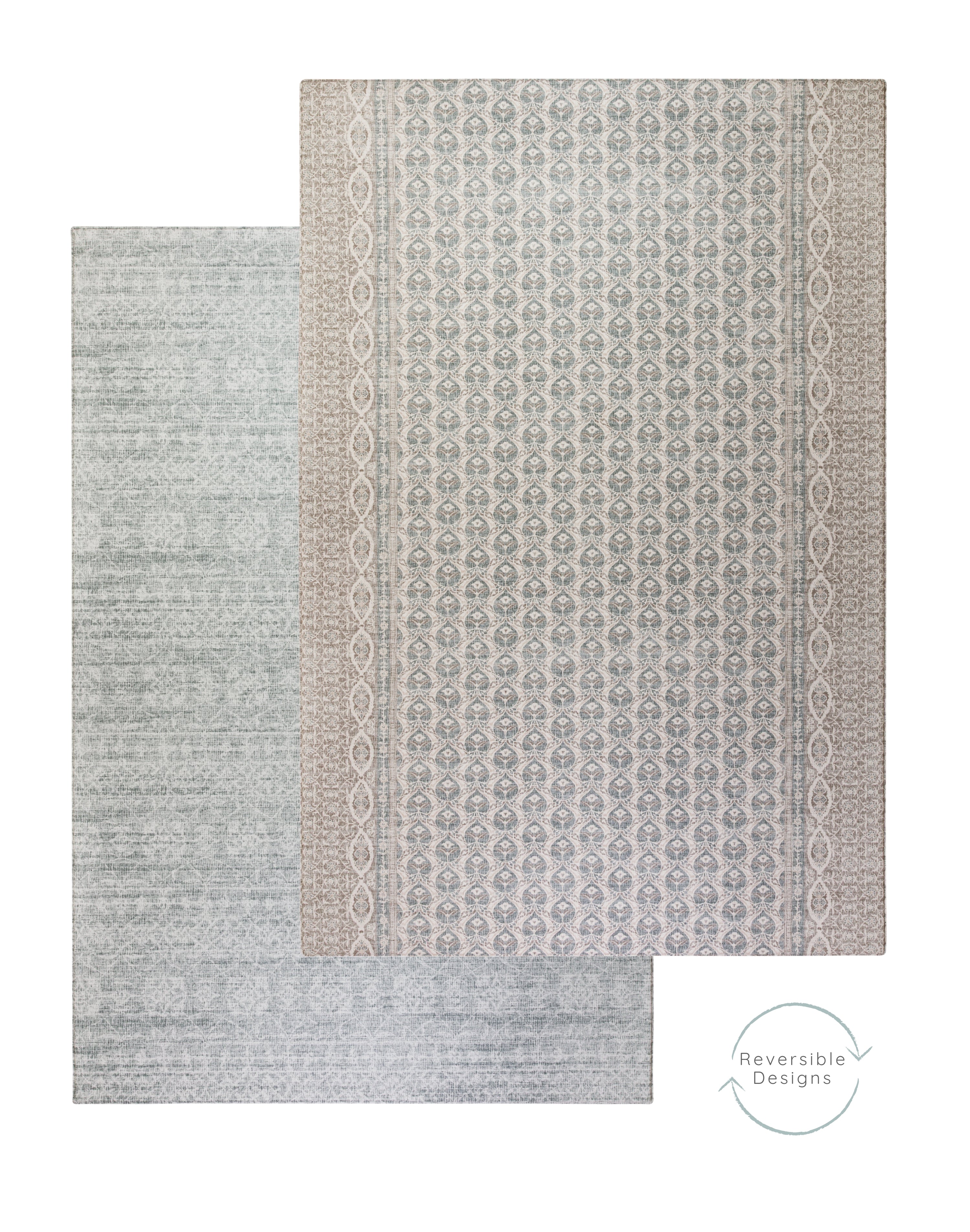 Two soft grey/blue playmats layered showing reversible baby mat design