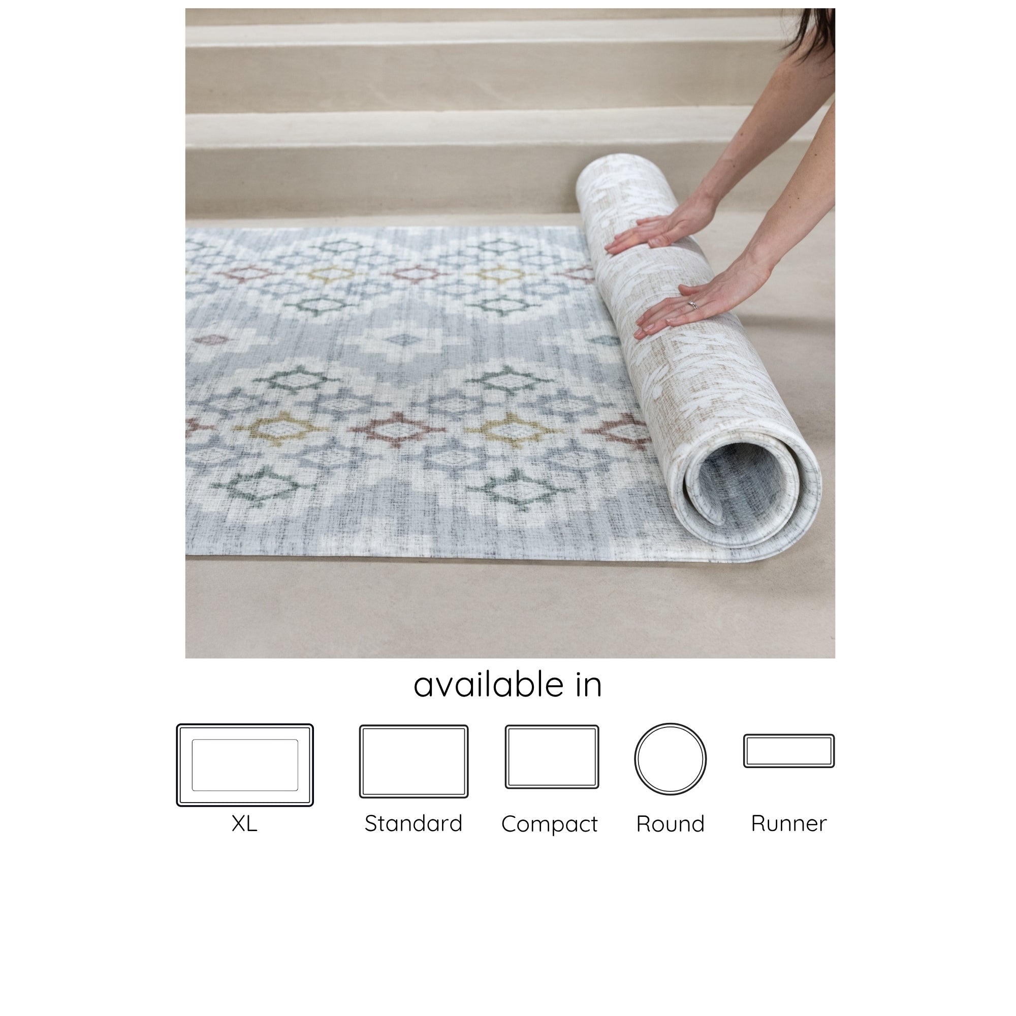 Person unrolling a patterned playmat 'The Rune and The Juniper' available in 5 sizes