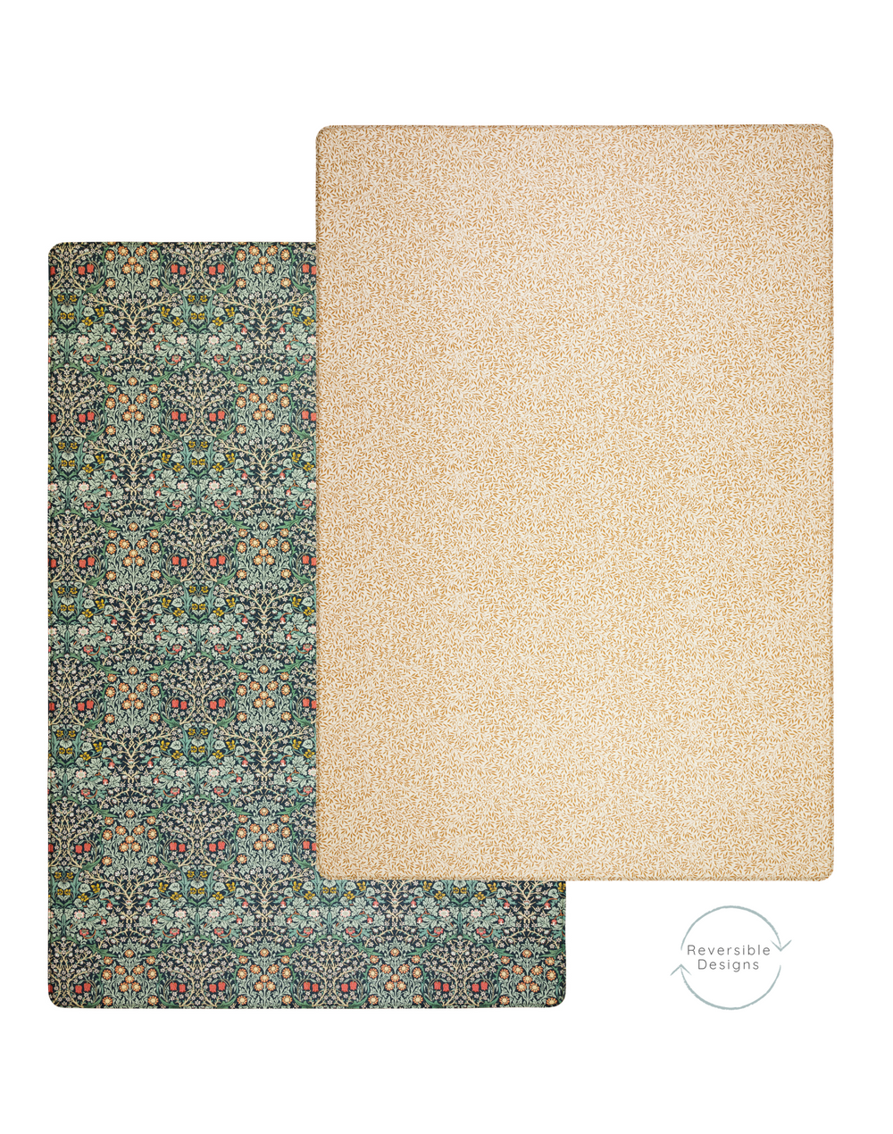 An elegant double-sided play mat with heritage double sided designs from morris & co and totter and tumble collaboration