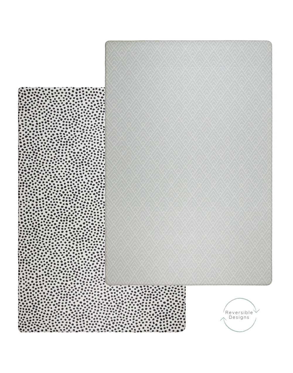Large size reversible playmat with grey and monochromatic design ideal to unroll in the family home and flip to the reverse side for a new look