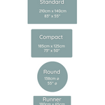 totter and tumble playmats come in 4 sizes for every home. Our large Play mat is standard size, the compact size is medium playrug and round shape is great for nursery decor or corners of your home, the runner can be used for exercise or hallways, by the bed soft non slip texture works well in bathroom mat insulating against cold and hard floors, non toxic play mats