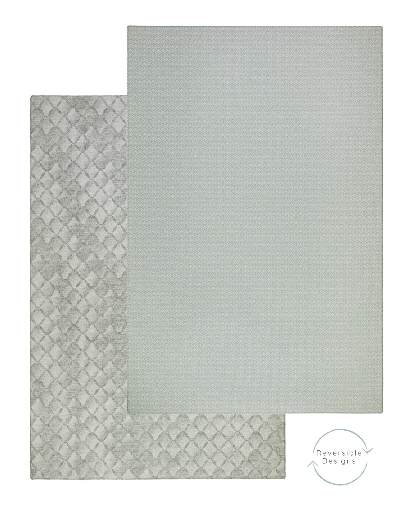 Image showing both sides of The beachcomber reversible playmat design. Soft, safe and rug-like playmats from totter and tumble. | SKU: 26 BEACH/GATHER XL, 26 BEACH/GATHER STD, 26 BEACH/GATHER COMP
