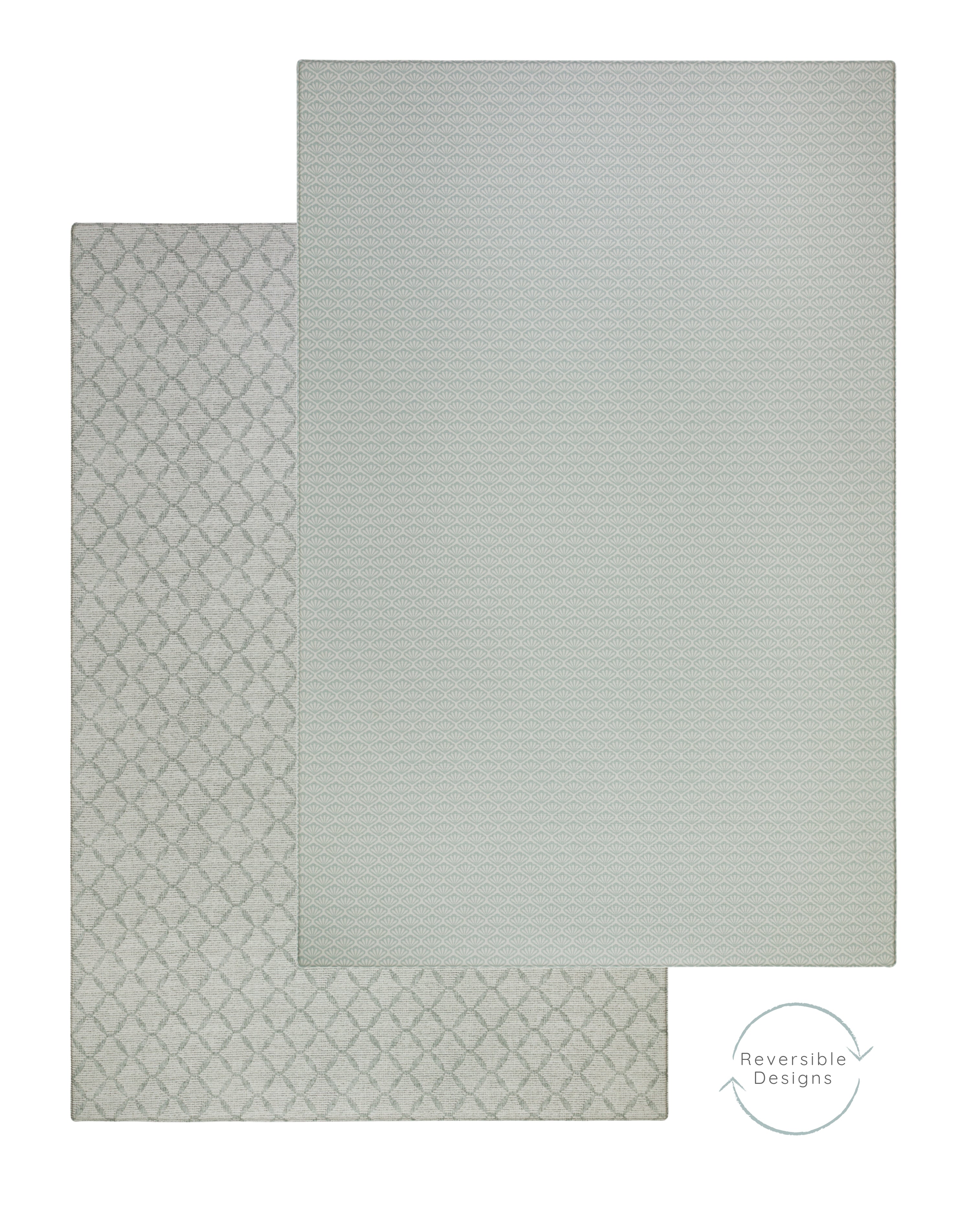Image showing both sides of The beachcomber reversible playmat design. Soft, safe and rug-like playmats from totter and tumble. | SKU: 26 BEACH/GATHER XL, 26 BEACH/GATHER STD, 26 BEACH/GATHER COMP