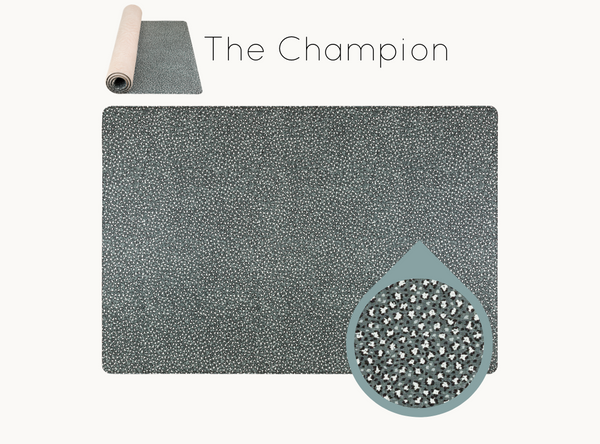 Leopard is a neutral modern playmat design for stylish family interiors on a dark forest grey base its ideal for dark and light interiors