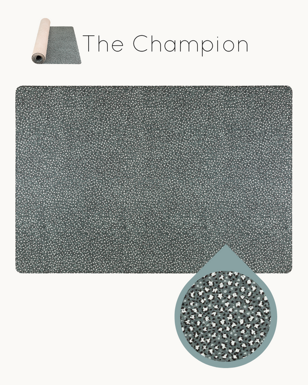 Leopard is a neutral modern playmat design for stylish family interiors on a dark forest grey base its ideal for dark and light interiors