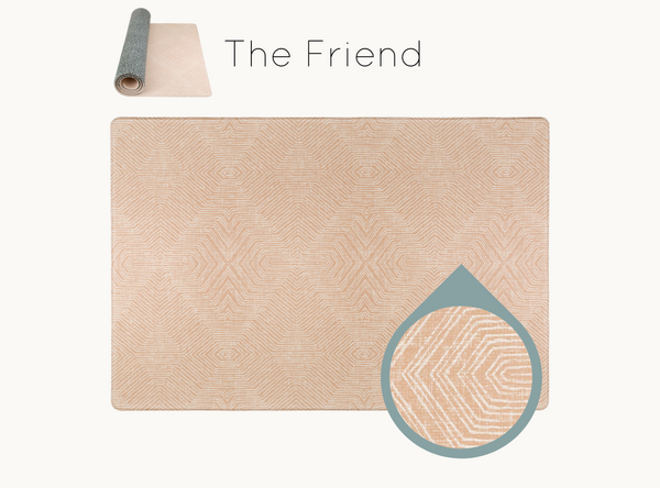 Totter and tumble the friend playmat in soft plaster pink tone kilim design