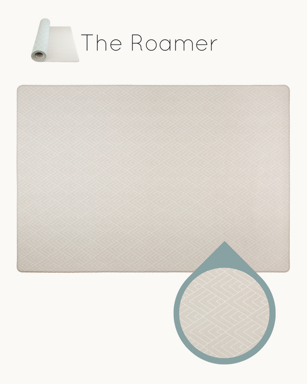The Roamer playmat in neutral warm grey padded play mat one piece playmat in reversible designs