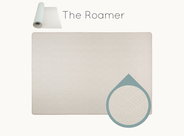 The Roamer playmat in neutral warm grey padded play mat one piece playmat in reversible designs