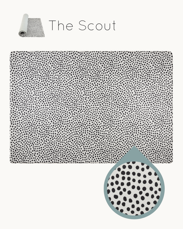 All-over spotty monochromatic playmat design for modern interior styling