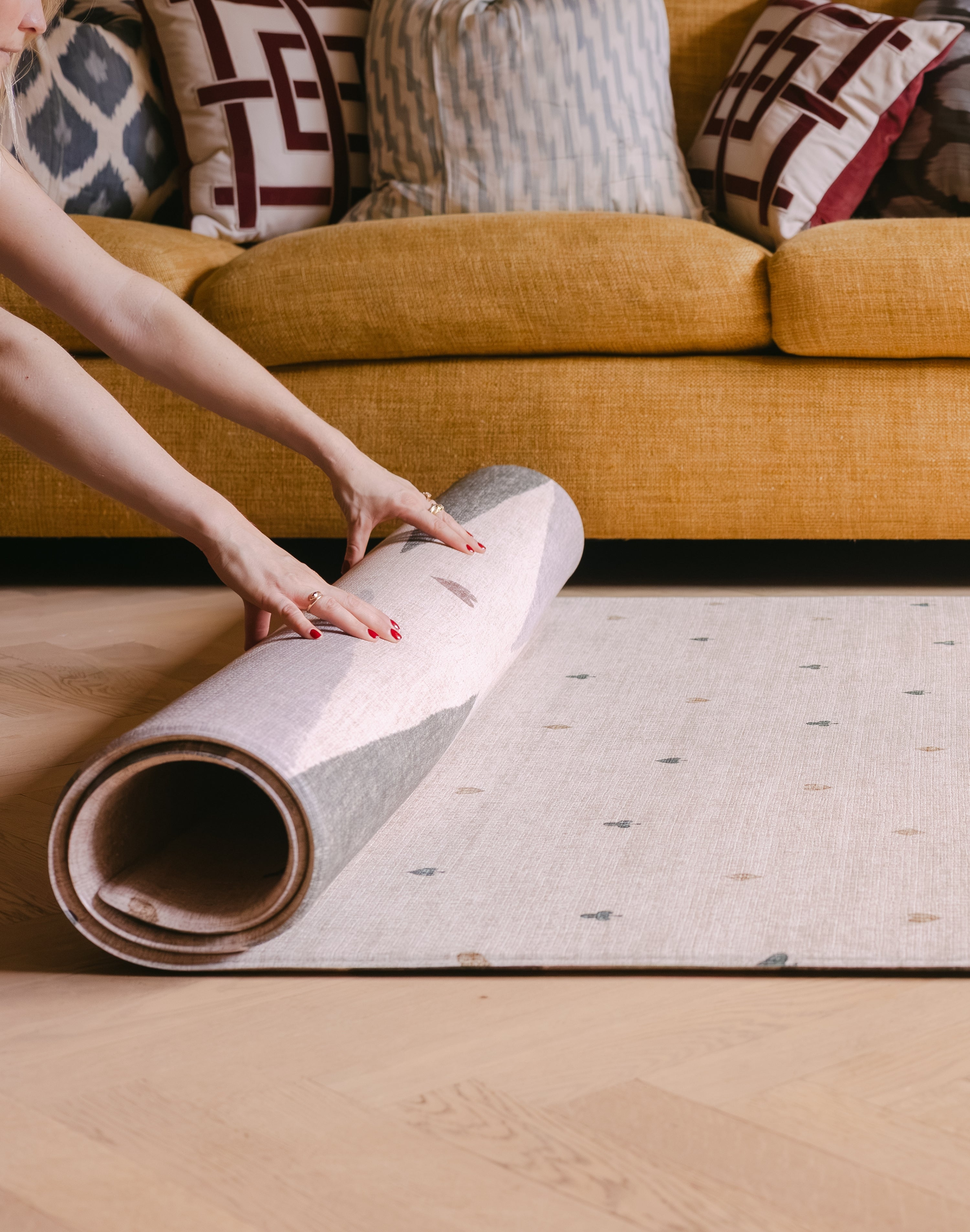 The Wildcard Totter + Tumble reversible memory foam playmat rolling into The Counter